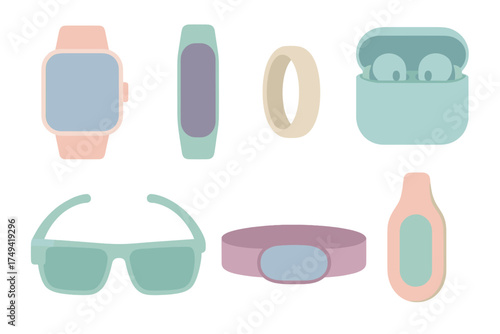 Modern wearable technology and accessories in soft pastel colors