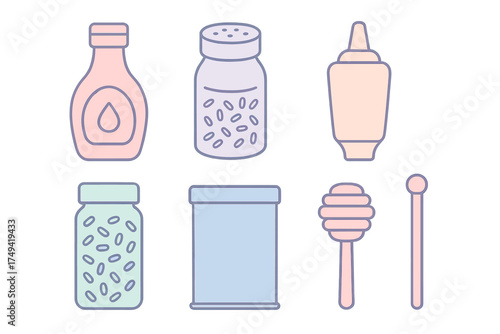 Outline icons for kitchen condiment and seasoning containers