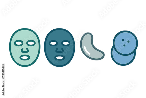 Facial sheet masks and eye patches for beauty treatment icons
