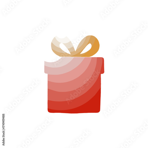 a layered illustration of a red gift box with a tan ribbon and bow on a transparent background