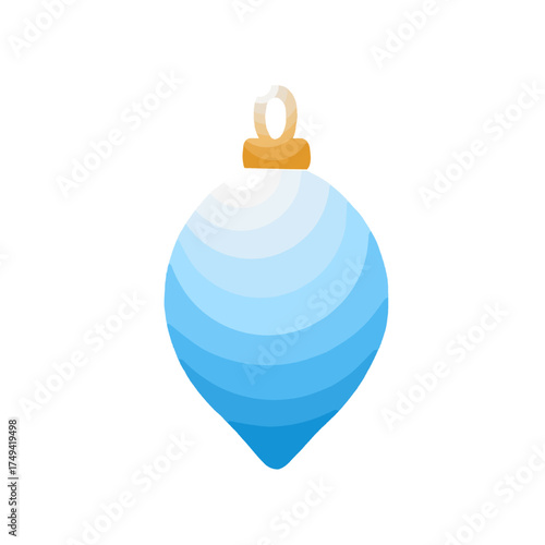 stylized christmas ornament with horizontal blue gradient and golden cap on transparent background