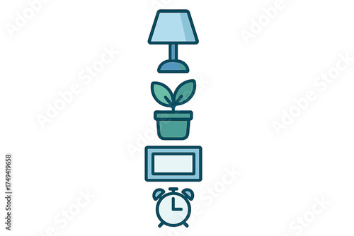 Collection of stylized icons for bedroom and home interior objects