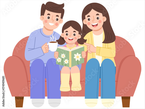 Illustration of  Reading Book on Sofa
