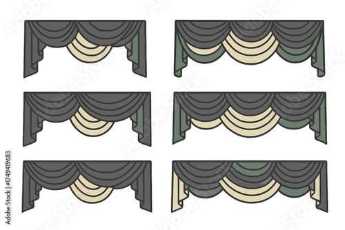 Six classic window valance and swag drapery styles for interior decoration
