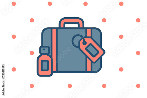 Suitcase with toiletry bottle and baggage identification tag icon