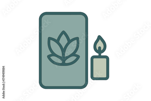 Aromatherapy candle and lotus flower icon set for spa and wellness themes