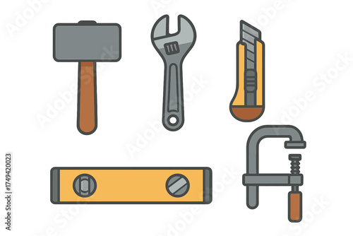 Collection of essential carpentry and construction hand tools icons