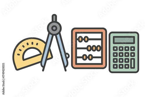Basic geometry and arithmetic calculation tools icons set