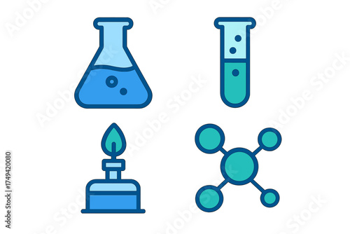 Collection of essential chemistry and science laboratory equipment icons