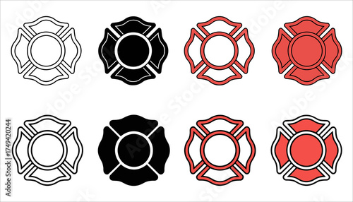 Firefighter Maltese Cross Vector Fire Department Logo, Rescue Badge Symbol, and Firefighter Emblem Design Set