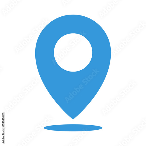 Blue Map Pin Icon for Location and Navigation on White Background, Vector Illustration