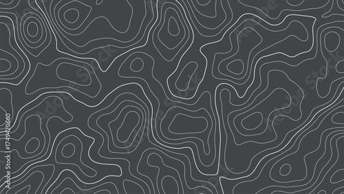Contour topographic map background. Topography and geography map grid abstract backdrop. Editable stroke. Linear graphics. Topographic relief. Subtle black vector background. Vintage outdoors style