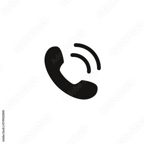 Black Phone Receiver Icon with Ringing Signals