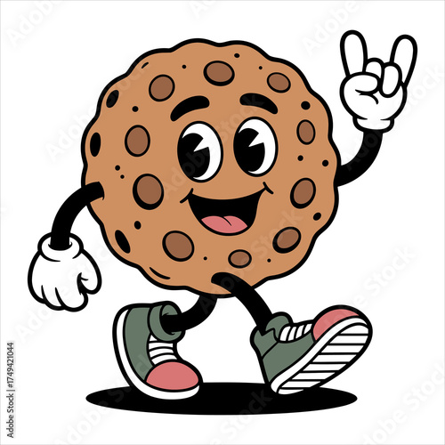 Cute Cookie Character Vector Funny Cartoon Biscuit Mascot Walking with Smile, Food Illustration for Bakery and Dessert Design