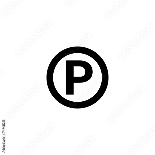 Universal parking symbol illustration, a bold black letter P inside a circle, used for signs and road markings