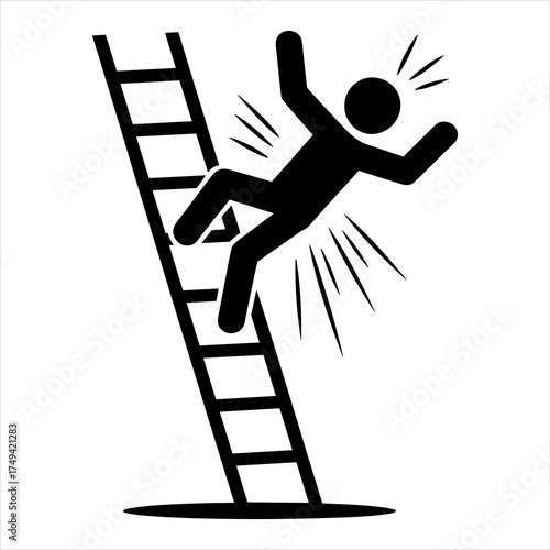 Worker Falling from Ladder Vector Safety Hazard Illustration for Workplace Accident and Caution Sign Design