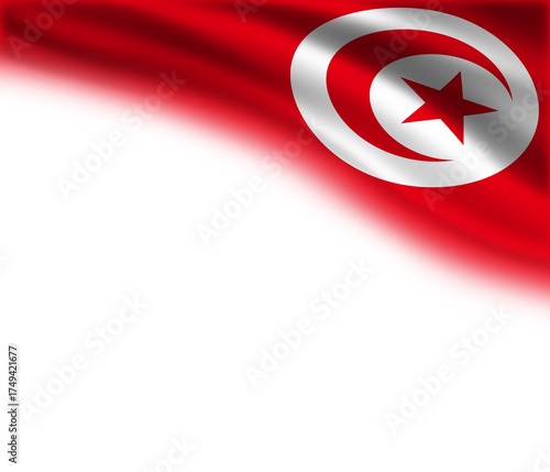White background with the flag of Tunisia in the upper right corner
