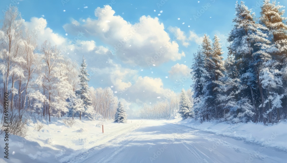 custom made wallpaper toronto digitalWinter Wonderland, A serene snowy road through snow-covered treescape
