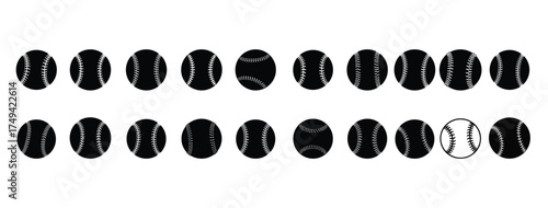 Softball Icon Set – Black and White Softball Ball Silhouette Collection for Sports Design