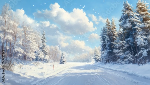 Wallpaper Mural Winter Wonderland, A serene snowy road through snow-covered treescape Torontodigital.ca