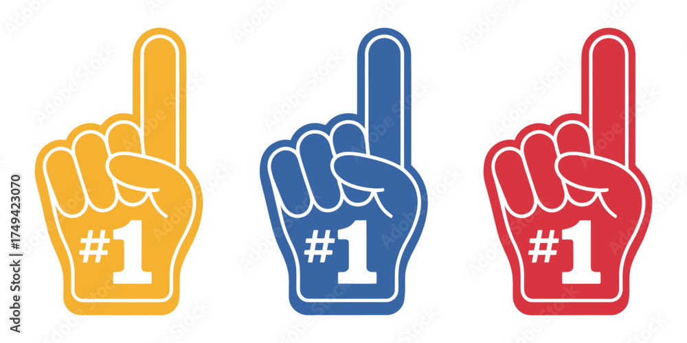 Fototapeta premium Sports Fan Foam Finger Vector Illustration, Number One Hand Gesture Symbol