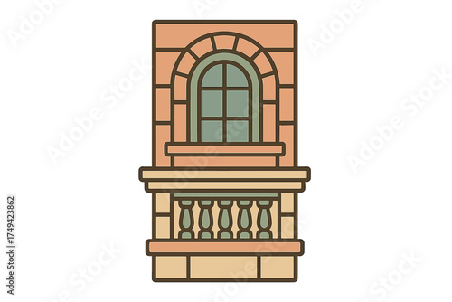 Arched window with decorative stone balcony facade element