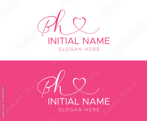 Bh initial signature logo. Femenine Handwritten logo vector