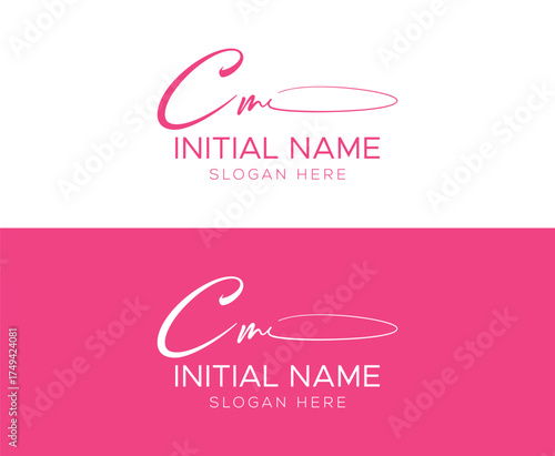 Cm initial signature logo. Femenine Handwritten logo vector