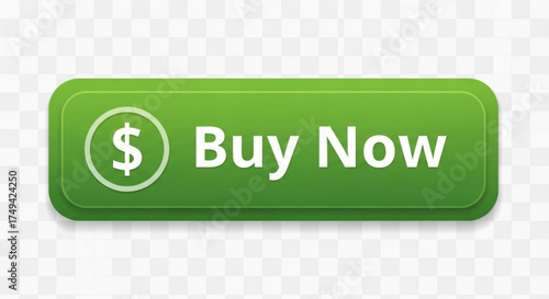A green buy now button with a dollar sign on a transparent background is perfect for ecommerce and online shopping promotions