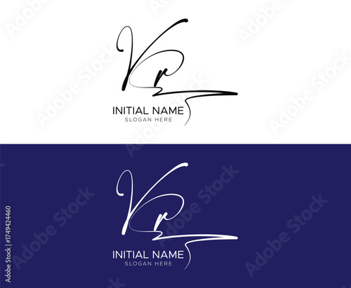 Vr initial signature logo. Femenine Handwritten logo vector