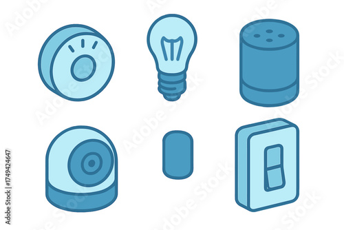 Isometric icons set of smart home devices and automation technology elements