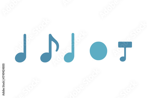 Gradient blue musical notes and rest symbols collection