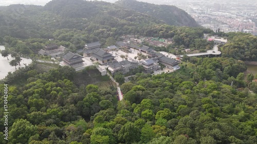 Aerial View of Xiqiao Mountain Temple Complex in Foshan, Guangdong Province, China