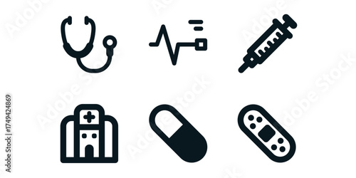 Icons, Stetoschope, Pulse, Medics, Sets, Syringe, Hospital, Medicine, Bandage, Pills, Medical, Icon Sets,