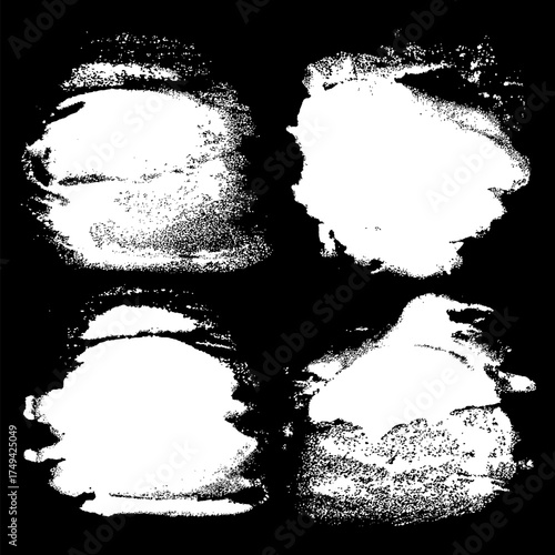 Set of hand drawn paint, ink brush strokes, brushes, lines. Dirty artistic design elements, boxes, frames for the text. Abstract white and black background.