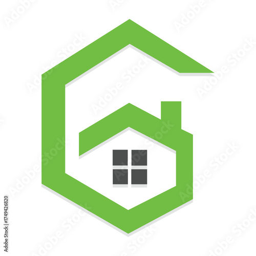 Green House Logo with Black Window – Modern Symbol for Real Estate, Construction, or Eco-Friendly Branding
