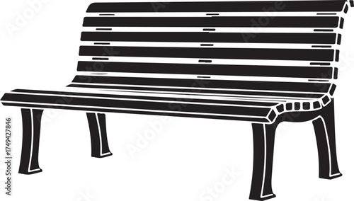 Park bench silhouette with slatted seat and back outdoor