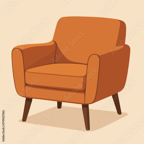 Cozy Orange Armchair With Midcentury Design for Home Living Room Decor