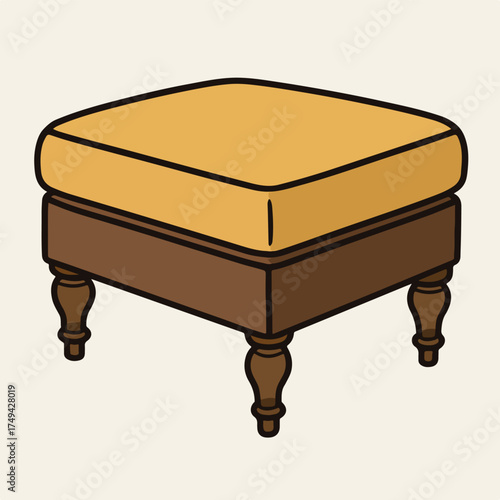 Cozy Wooden Ottoman Stool With Padded Yellow Cushion And Turned Legs For Home Decor Accent