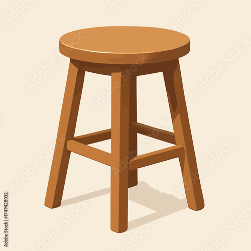 Wooden Round Stool With Four Legs, Simple Home Furniture For Kitchen Or Bar