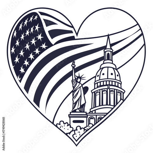 american flag with heart shape
