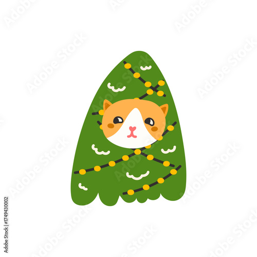 Vector illustration of a cute cat with Christmas and New Year elements, perfect for holiday designs, stickers, clipart, decorating seasonal projects, winter party prints, and festive decorations