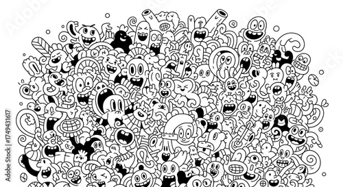 A Whimsical Explosion of Cartoon Characters with Exaggerated Expressions