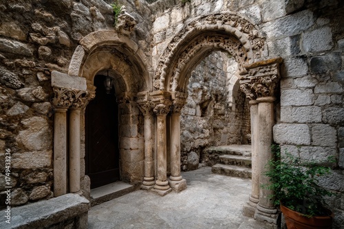 Midieval Church in Croatia. Gothic Architecture with Stone Columns and Arches