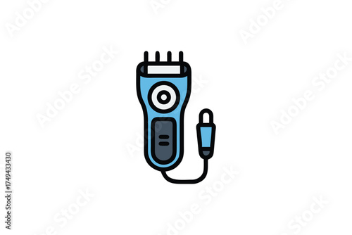 Simple illustration of a blue electric shaver cartoon style silhouette