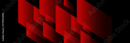 Red background with abstract square shapes, dynamic and sporty banner concept.
