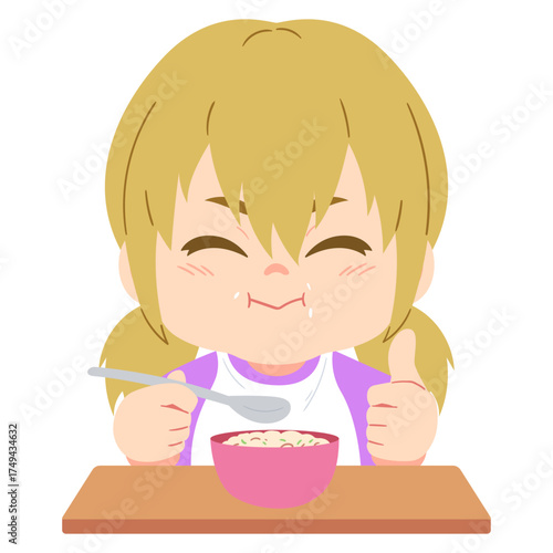 Illustration of a cute girl eating a Bowl of Cereal