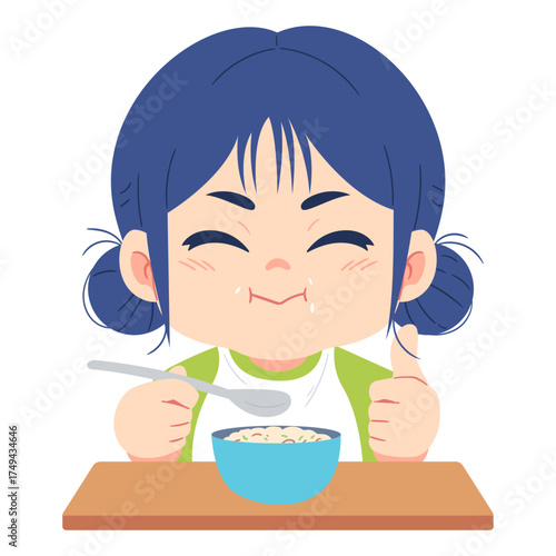 Illustration of a cute girl eating a Bowl of Cereal
