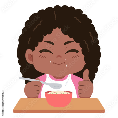 Illustration of a cute girl eating a Bowl of Cereal