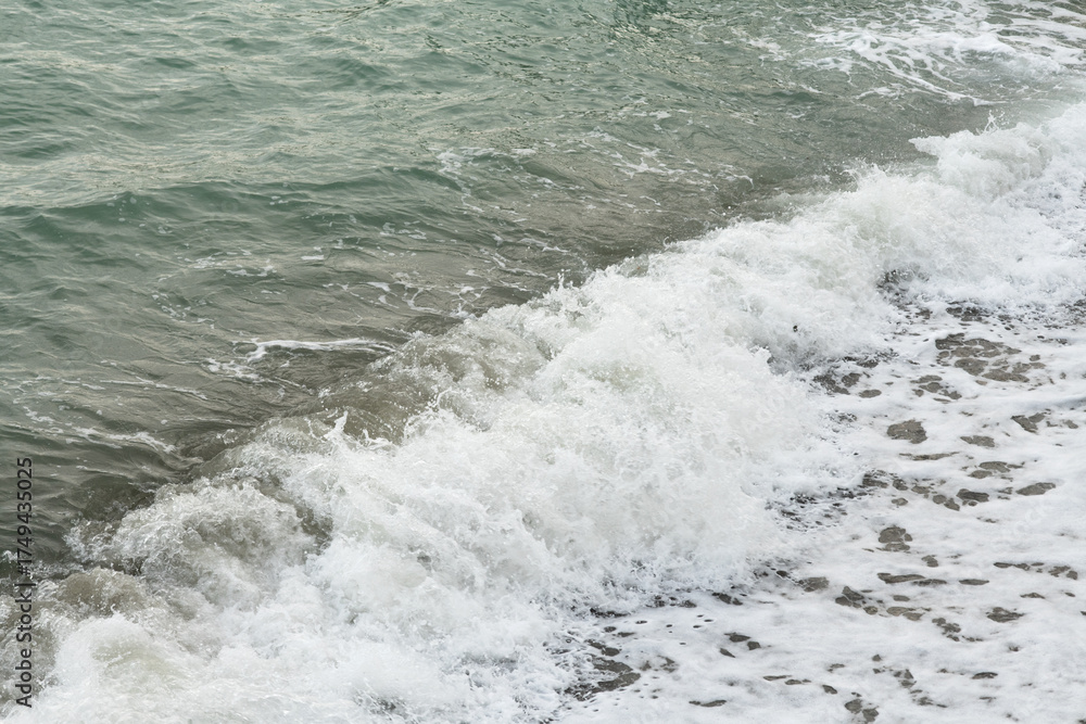 Fototapeta premium beautiful wave on sea at storm art cloudy day. close up